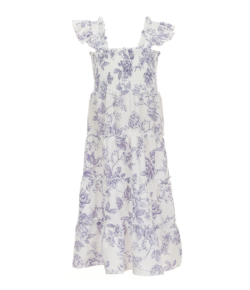 I.N. Girl Little Girls Flutter-Sleeve Floral-Toile-Printed Dress