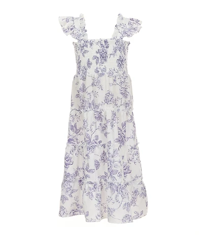 I.N. Girl Little Girls Flutter-Sleeve Floral-Toile-Printed Dress