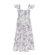 I.N. Girl Little Girls Flutter-Sleeve Floral-Toile-Printed Dress
