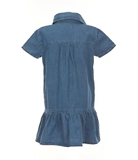 I.N. Girl Little Girls Button Front Denim Drop Waist Patch Dress