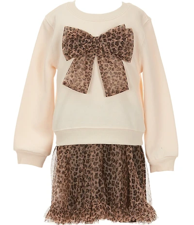 I.N. Girl Little Girls Long Sleeve Animal-Printed-Bow-Accented Fleece Sweatshirt & Dress Set