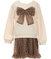 I.N. Girl Little Girls Long Sleeve Animal-Printed-Bow-Accented Fleece Sweatshirt & Dress Set