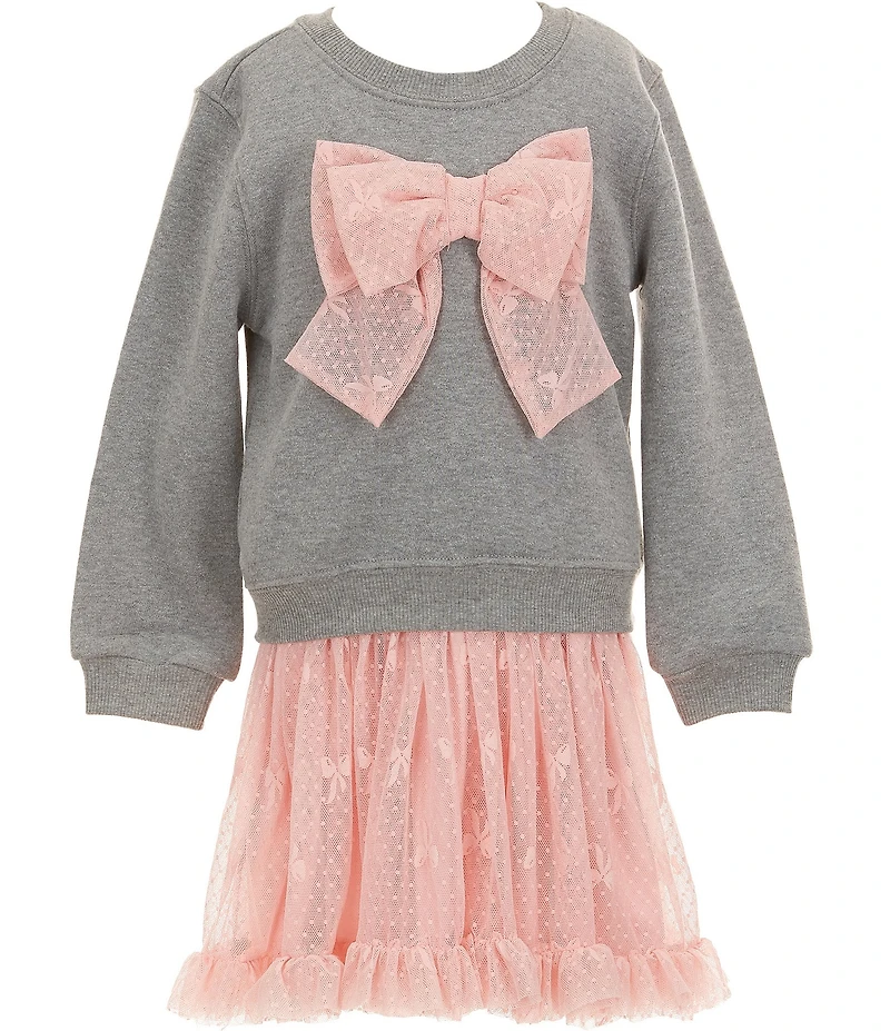 I.N. Girl Little Girls Long Sleeve Bow-Accented Top & Solid Short Sleeve Fit-And-Flare Dress Set