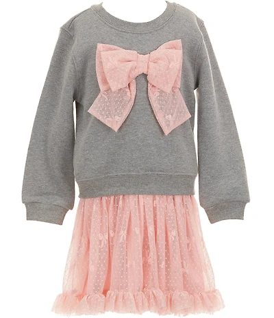I.N. Girl Little Girls Long Sleeve Bow-Accented Top & Solid Short Sleeve Fit-And-Flare Dress Set