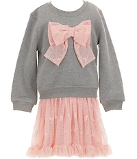 I.N. Girl Little Girls Long Sleeve Bow-Accented Top & Solid Short Sleeve Fit-And-Flare Dress Set