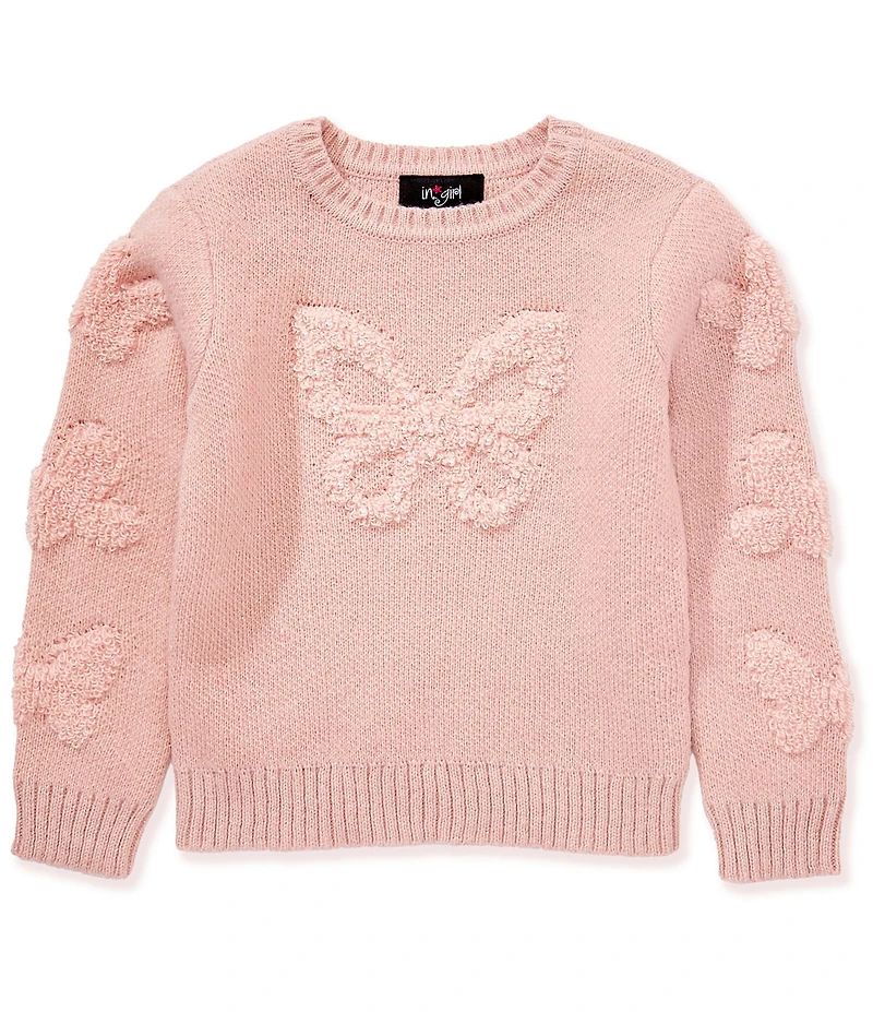 I.N. Girl Little Girls Long Sleeve Butterfly Detail Sweater