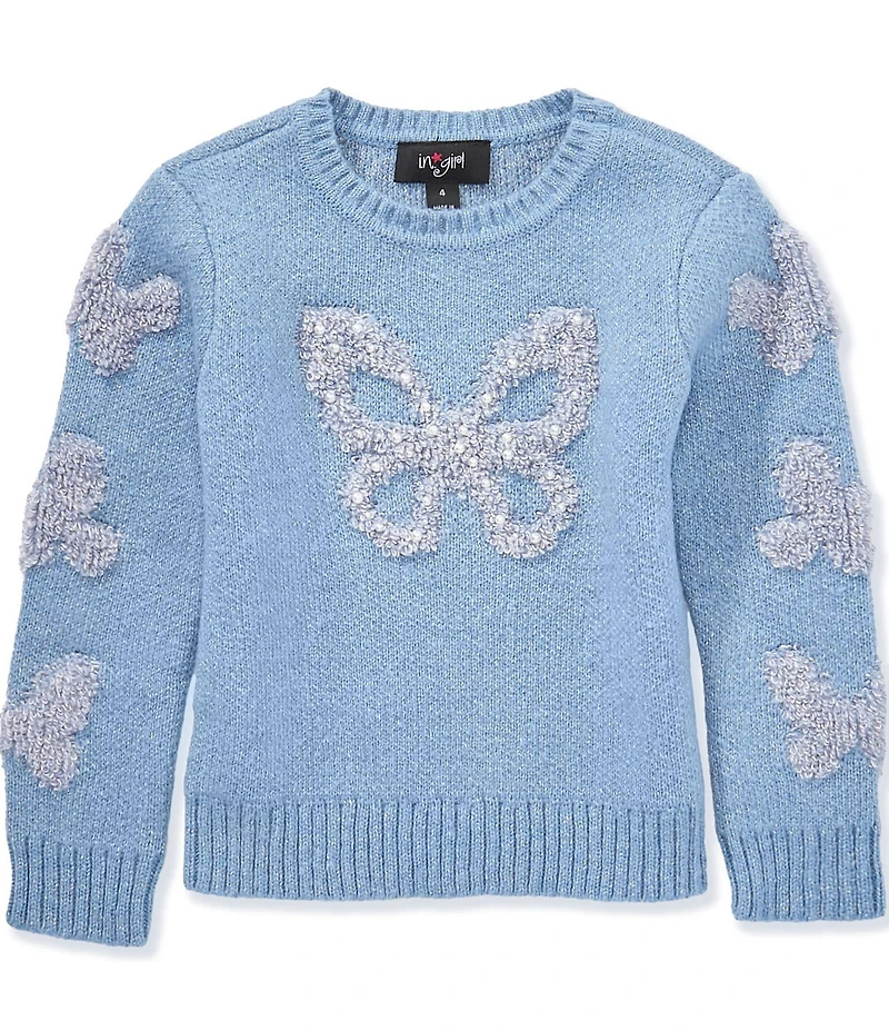 I.N. Girl Little Girls Long Sleeve Butterfly Detail Sweater