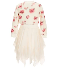 I.N. Girl Little Girls Long-Sleeve Floral-Printed Faux-Sherpa Jacket & Sleeveless Knit/Mesh Fairy-Hem Fit-And-Flare Dress