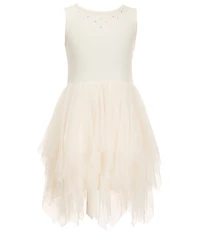 I.N. Girl Little Girls Long-Sleeve Floral-Printed Faux-Sherpa Jacket & Sleeveless Knit/Mesh Fairy-Hem Fit-And-Flare Dress