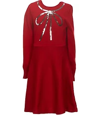I.N. Girl Little Girls Long-Sleeve Sequin-Embellished-Bow-Motif Sweater Dress