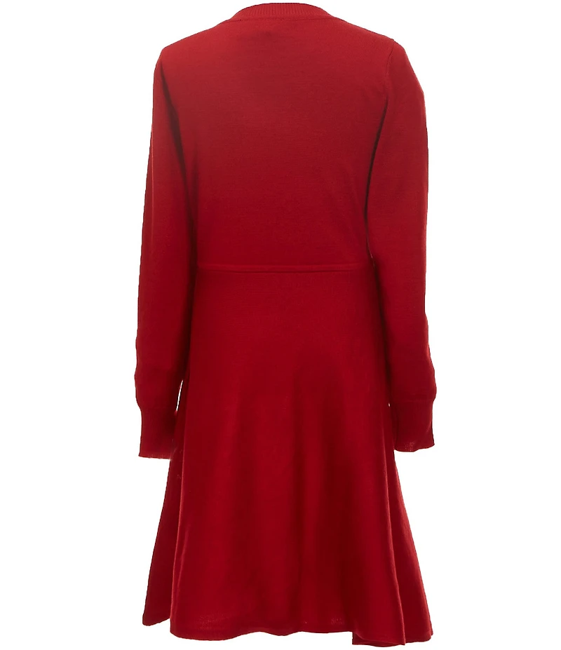 I.N. Girl Little Girls Long-Sleeve Sequin-Embellished-Bow-Motif Sweater Dress