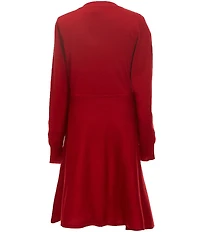 I.N. Girl Little Girls Long-Sleeve Sequin-Embellished-Bow-Motif Sweater Dress