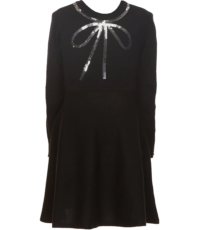 I.N. Girl Little Girls Long-Sleeve Sequin-Embellished-Bow-Motif Sweater Dress