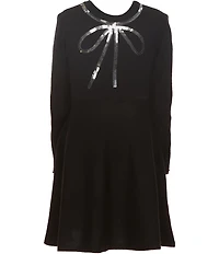 I.N. Girl Little Girls Long-Sleeve Sequin-Embellished-Bow-Motif Sweater Dress