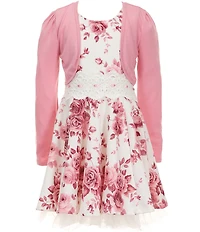 I.N. Girl Little Girls Long-Sleeve Solid Shrug & Sleeveless Floral-Printed Fit-And-Flare Dress 2-Piece Set