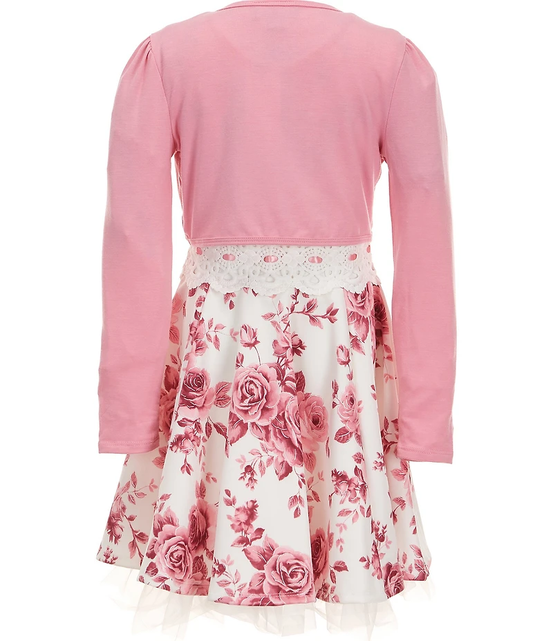 I.N. Girl Little Girls Long-Sleeve Solid Shrug & Sleeveless Floral-Printed Fit-And-Flare Dress 2-Piece Set