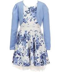 I.N. Girl Little Girls Long-Sleeve Solid Shrug & Sleeveless Floral-Printed Fit-And-Flare Dress 2-Piece Set