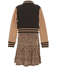 I.N. Girl Little Girls Long Sleeve Texas Embroidery Crop Letterman Jacket & Sleeveless Fit-Flare Dress Set