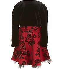 I.N. Girl Little Girls Long-Sleeve Velvet Jacket & Flocked Fit-And-Flare Dress Set