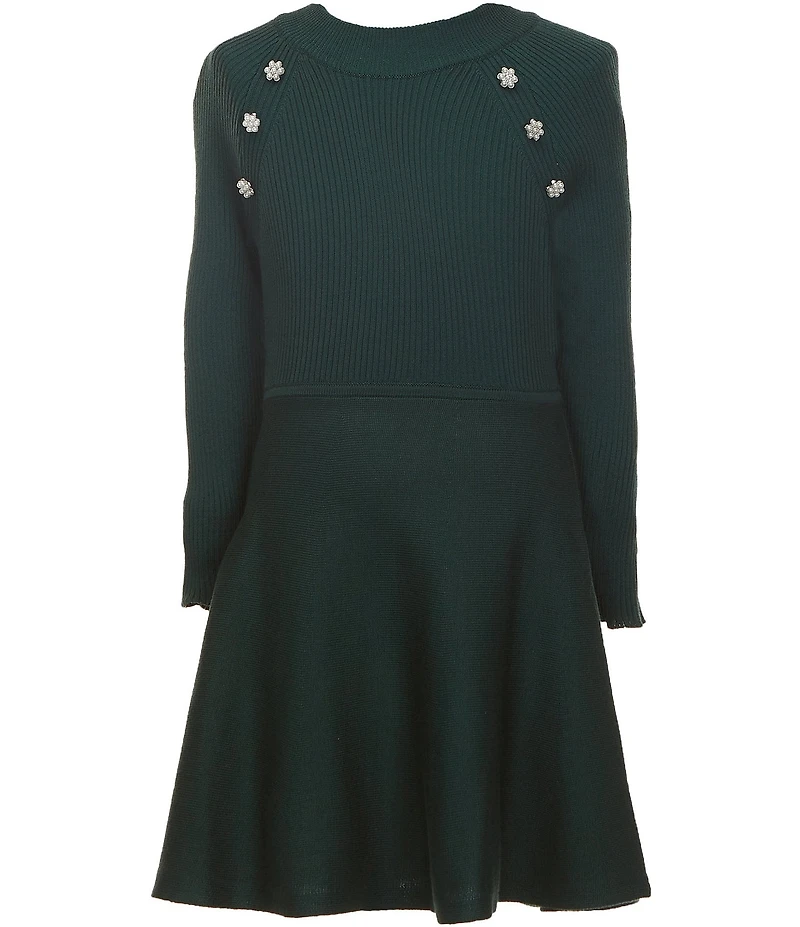 I.N. Girl Little Girls Raglan-Sleeve Button-Detailed Sweater Dress