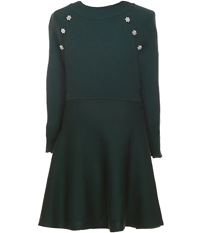 I.N. Girl Little Girls Raglan-Sleeve Button-Detailed Sweater Dress