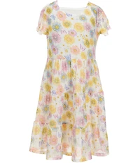 I.N. Girl Little Girls Short-Sleeve Floral Power Mesh Fit-And-Flare Dress