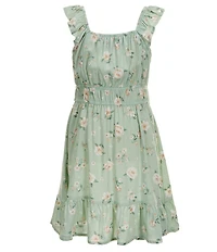 I.N. Girl Little Girls Short-Sleeve Novelty-Stitched Crocheted Cardigan & Sleeveless Floral-Printed Fit-And-Flare Dress Set