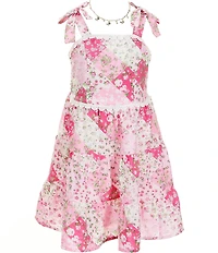 I.N. Girl Little Girls Sleeveless Lace-Trimmed Floral-Printed Fit-And-Flare Dress