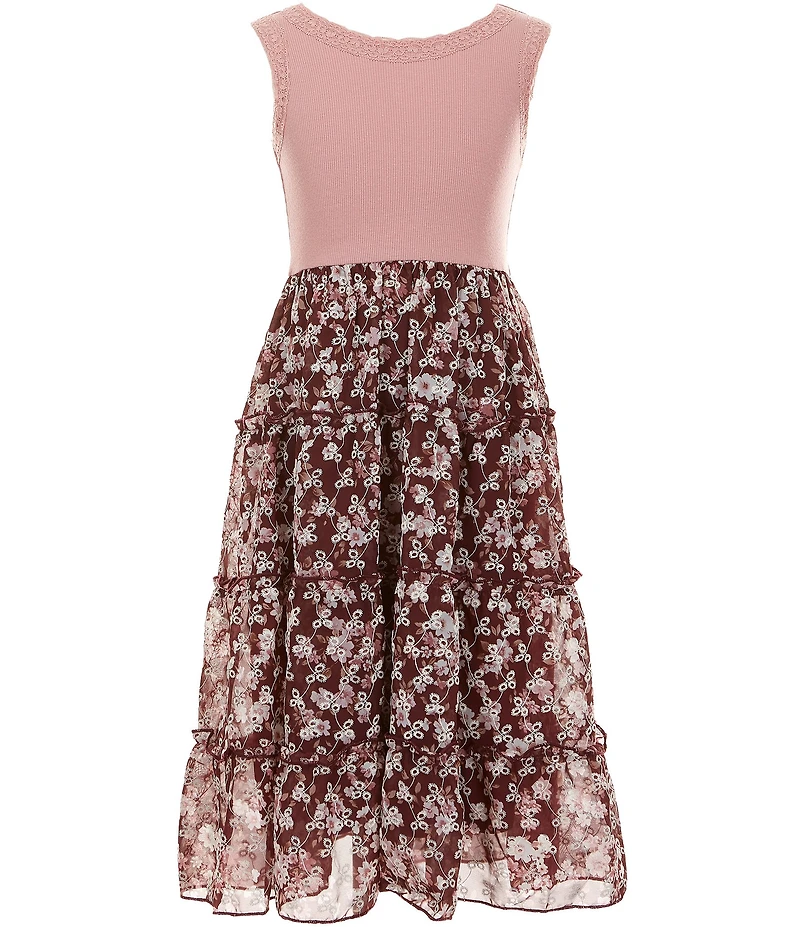 I.N. Girl Little Girls Sleeveless Solid Faux-Suede Trucker Vest & Sleeveless Rib-Knit/Floral Dress Set