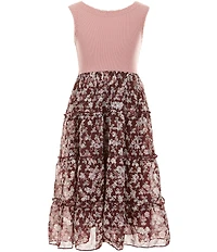 I.N. Girl Little Girls Sleeveless Solid Faux-Suede Trucker Vest & Sleeveless Rib-Knit/Floral Dress Set