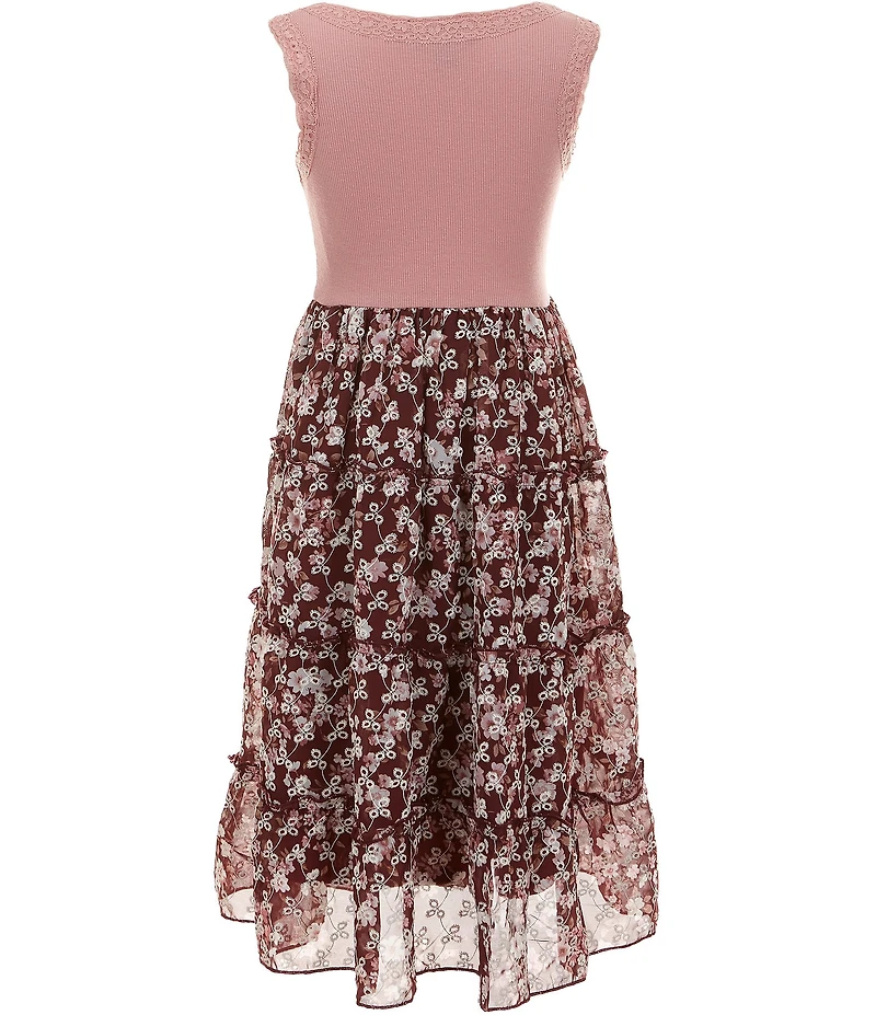I.N. Girl Little Girls Sleeveless Solid Faux-Suede Trucker Vest & Sleeveless Rib-Knit/Floral Dress Set