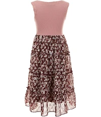 I.N. Girl Little Girls Sleeveless Solid Faux-Suede Trucker Vest & Sleeveless Rib-Knit/Floral Dress Set