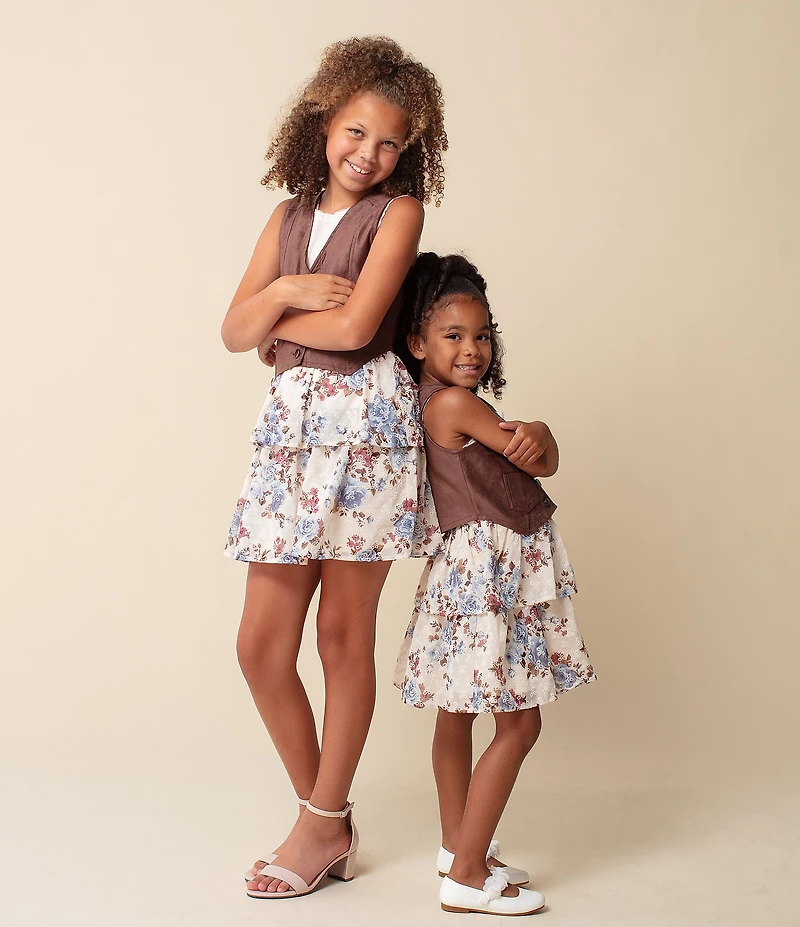 I.N. Girl Little Girls Sleeveless Solid Patch Pocket Vest & Sleeveless Rib-Knit/Floral Dress Set