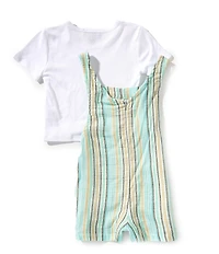 I.N. Girl Little Girls Sleeveless Striped Romper & Short-Sleeve Solid T-Shirt Set