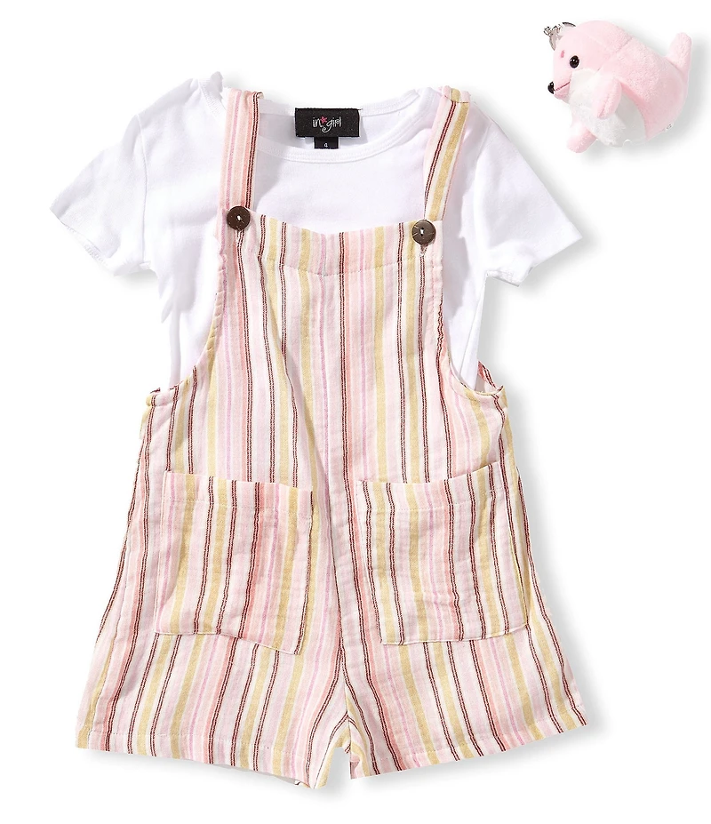 I.N. Girl Little Girls Sleeveless Striped Romper & Short-Sleeve Solid T-Shirt Set