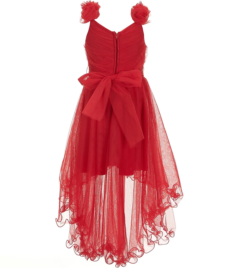 I.N. Girl Little Girls Sleeveless Three-Dimensional-Rosette-Appliqued Mesh High-Low-Hem Dress
