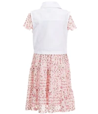 I.N. Girl Little Girls Sleeveless Twill Vest & Short Sleeve Floral Patterned Power Mesh Fit-And-Flare Dress