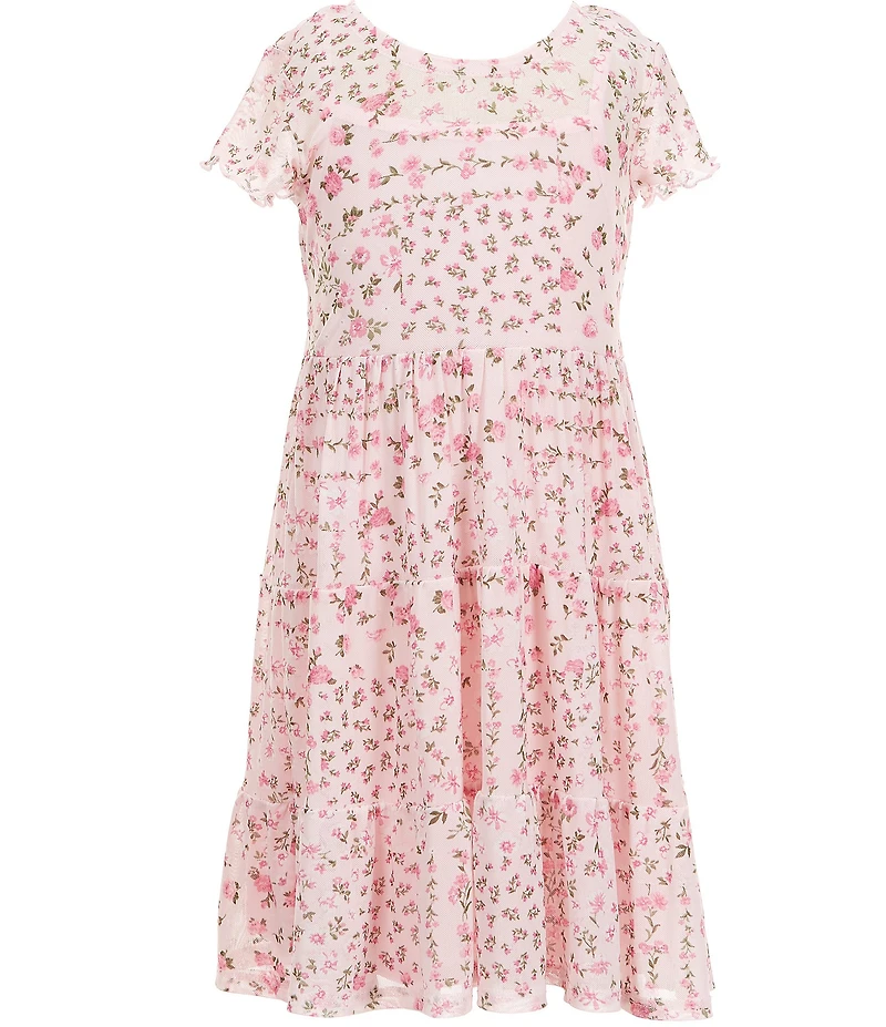 I.N. Girl Little Girls Sleeveless Twill Vest & Short Sleeve Floral Patterned Power Mesh Fit-And-Flare Dress