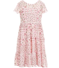 I.N. Girl Little Girls Sleeveless Twill Vest & Short Sleeve Floral Patterned Power Mesh Fit-And-Flare Dress