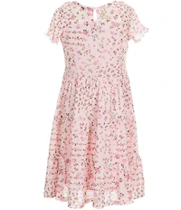 I.N. Girl Little Girls Sleeveless Twill Vest & Short Sleeve Floral Patterned Power Mesh Fit-And-Flare Dress