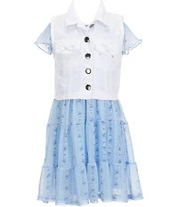 I.N. Girl Little Girls Sleeveless Twill Vest & Short Sleeve Patterned Power Mesh Fit-And-Flare Dress