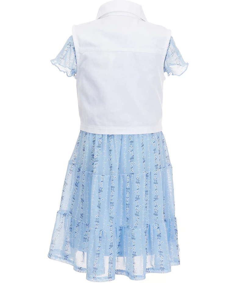 I.N. Girl Little Girls Sleeveless Twill Vest & Short Sleeve Patterned Power Mesh Fit-And-Flare Dress