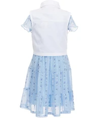 I.N. Girl Little Girls Sleeveless Twill Vest & Short Sleeve Patterned Power Mesh Fit-And-Flare Dress