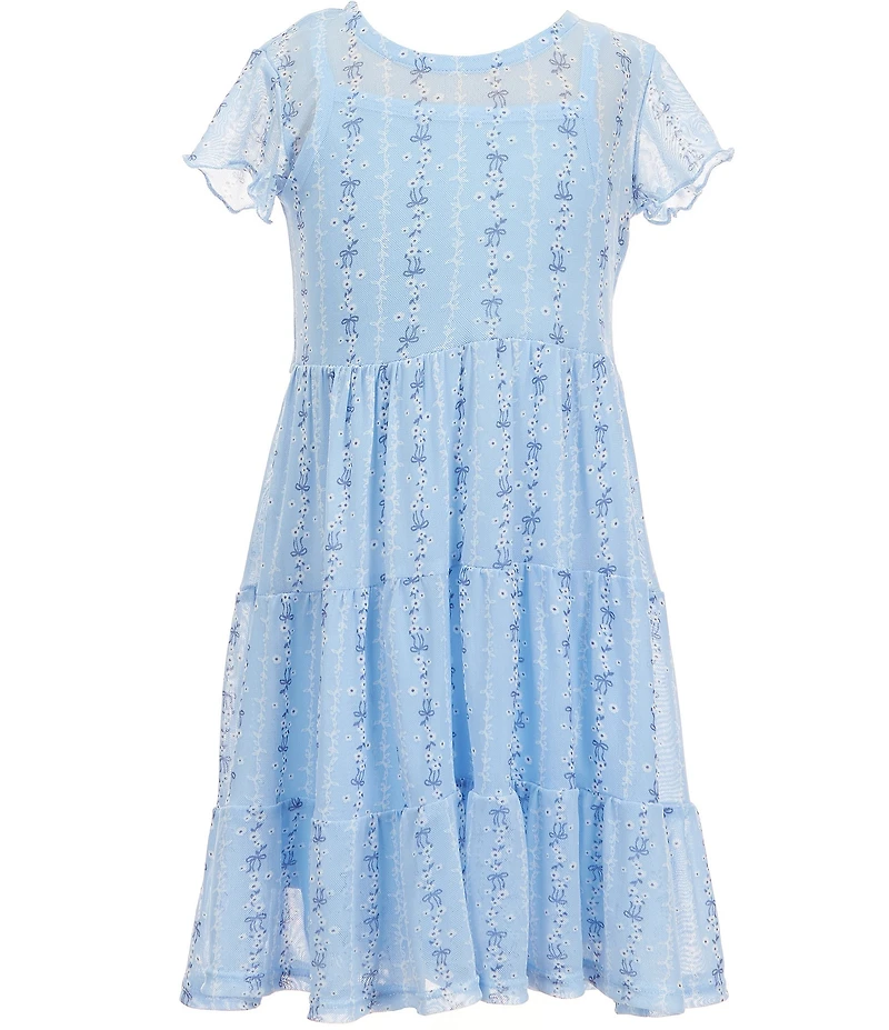 I.N. Girl Little Girls Sleeveless Twill Vest & Short Sleeve Patterned Power Mesh Fit-And-Flare Dress