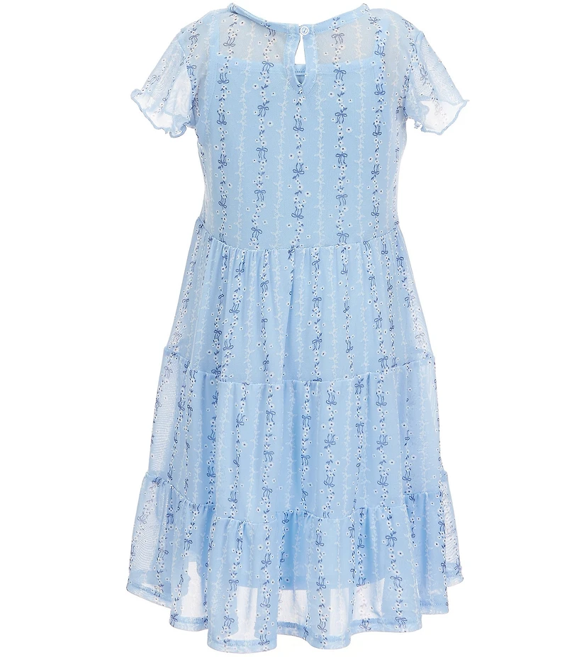 I.N. Girl Little Girls Sleeveless Twill Vest & Short Sleeve Patterned Power Mesh Fit-And-Flare Dress