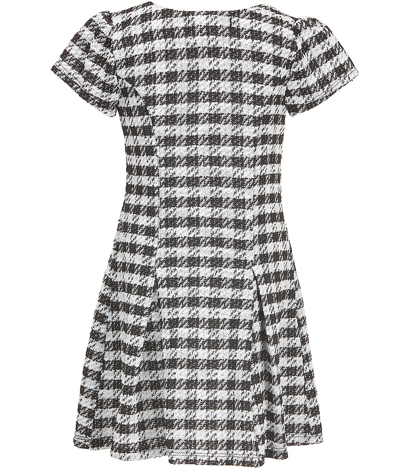 Xtraordinary Little Girls Square Neck Short Sleeve Houndstooth Bow Detail Dress