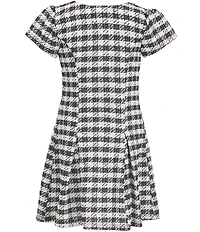 Xtraordinary Little Girls Square Neck Short Sleeve Houndstooth Bow Detail Dress