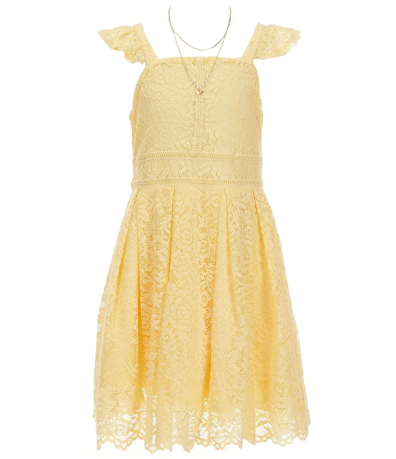 I.N. Girl Big Girls Flutter-Sleeve Patterned Lace-Trimmed Fit-And-Flare Dress