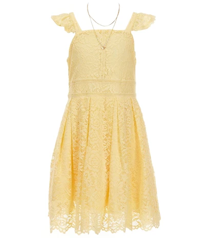I.N. Girl Big Girls Flutter-Sleeve Patterned Lace-Trimmed Fit-And-Flare Dress