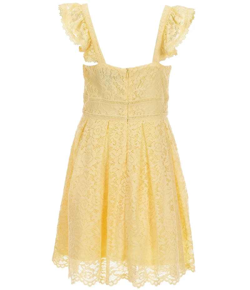 I.N. Girl Big Girls Flutter-Sleeve Patterned Lace-Trimmed Fit-And-Flare Dress
